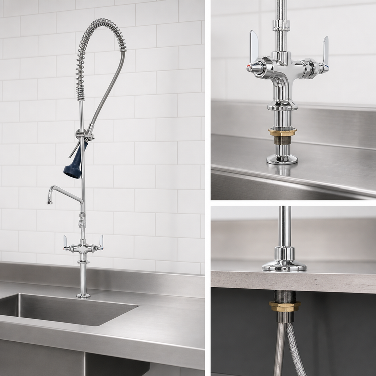 Product image #3 for T&S Brass B-2338-08 Deck Mount Single-Hole Pre-Rinse Unit with Add-On Faucet and 12-Inch Swing Nozzle