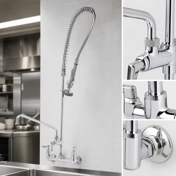 Product image #3 for T&S Brass EasyInstall 8-Inch Wall-Mount Pre-Rinse Unit with Add-On Faucet, 10-Inch Swing Nozzle, and 44-Inch Hose