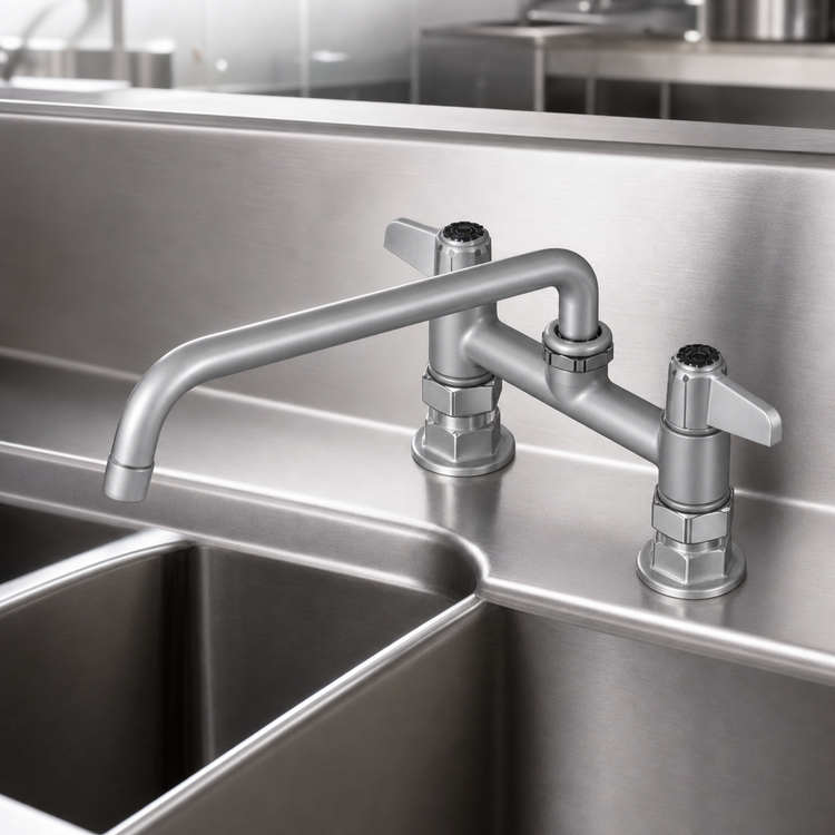 Product image #3 for T&S Brass Equip 6-Inch Center Deck-Mount Manual Faucet with 12-Inch Swing Nozzle and Lever Handles