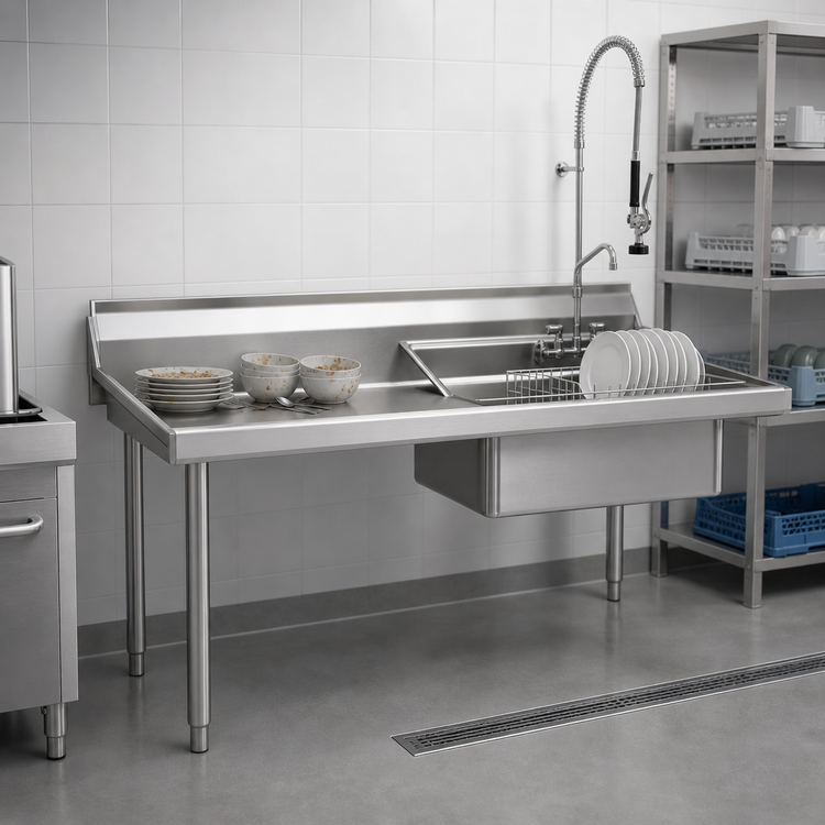 Product image #3 for Eagle Group Straight Soiled Dishtable with Pre-Rinse Sink, Left-to-Right Operation, 96" Wide