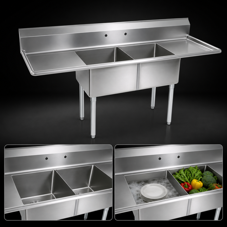 Product image #3 for John Boos E-Series 2-Compartment Sink with Left and Right Drainboards, 72 Inch