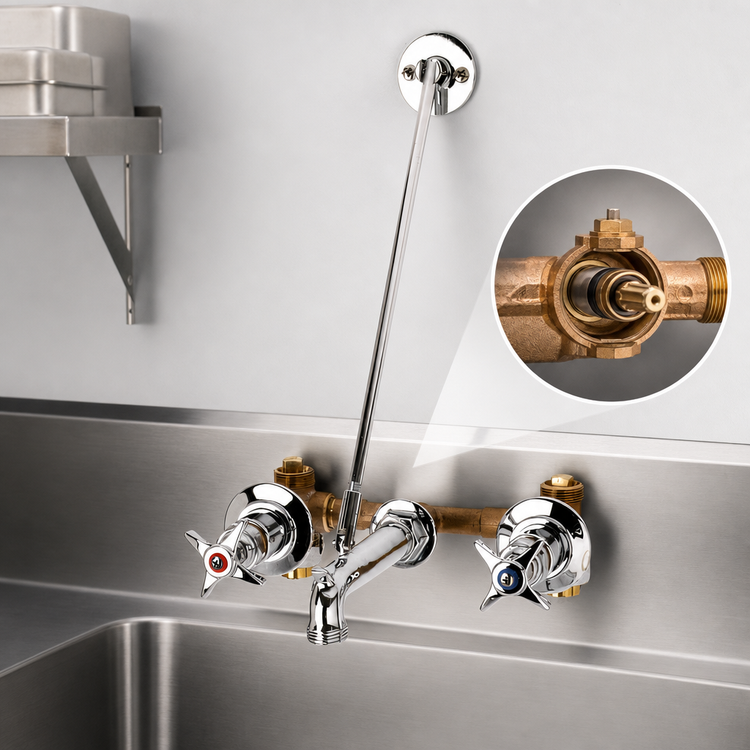 Product image #3 for T&S Brass Service Sink / Mop Sink Faucet with Concealed Bypass Mixing Valve and Pail Hook Nozzle, 8-Inch Centers