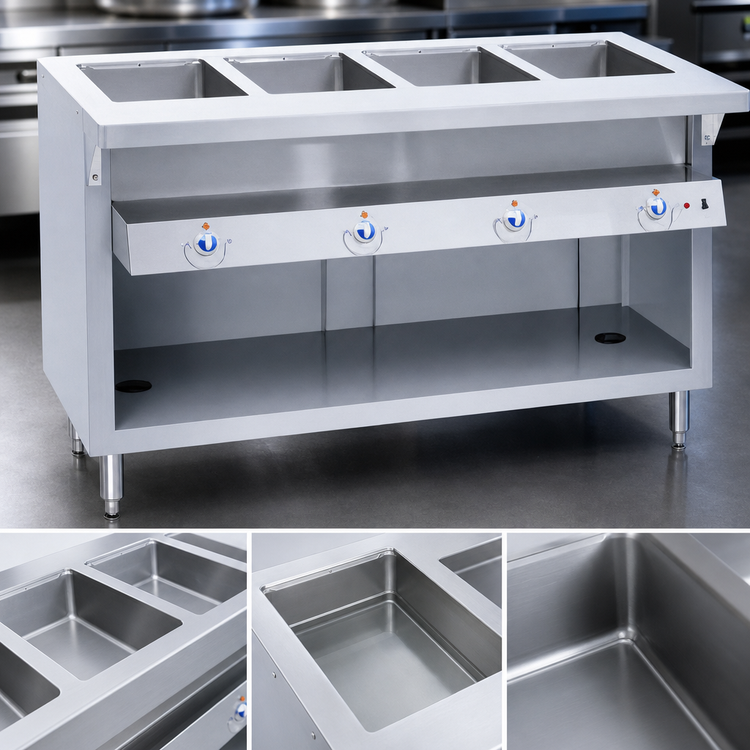 Product image #3 for Thurmaduke E-3-DLSS 3-Well Electric Steamtable with Stainless Steel Sealed Wells, Undershelf, and Cutting Board