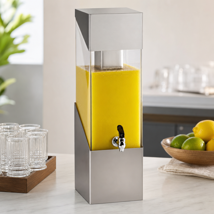 Product image #3 for Cal-Mil Squared Single Beverage Dispenser, 3 Gallon Acrylic Tank, Stainless Steel Base