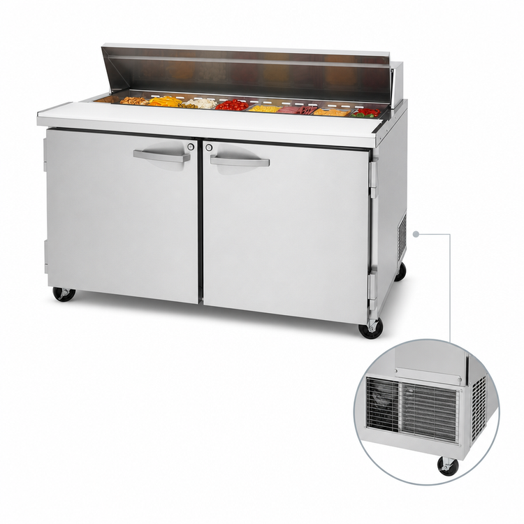 Product image #3 for Turbo Air PRO Series 60-Inch Two-Section Sandwich/Salad Prep Table with 16-Pan Opening, Solid Doors, Rear-Mount Self-Contained Compressor