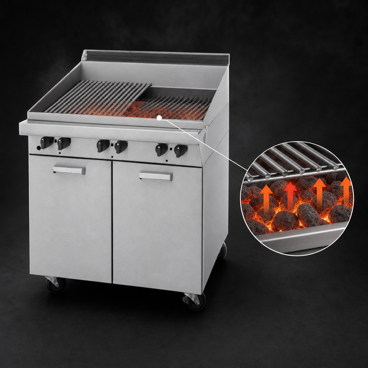 Product image #3 for Garland Master Series Floor Model Gas Charbroiler with Storage Base and Reversible Grates