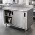 Thumbnail image #3 for Advance Tabco Enclosed Work Table with Cabinet Base, 120W x 36D, 14-Gauge 304 Stainless Steel Top, Sliding Doors, 5-Inch Backsplash