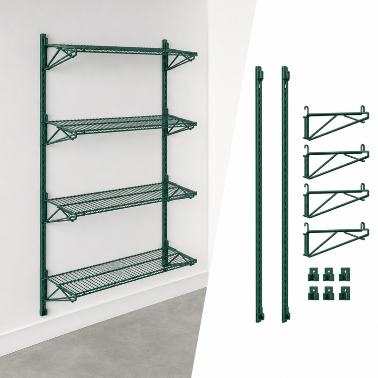Product image #3 for Valu-Gard Green Epoxy Adjustable Post Wire Wall Mount Prepackaged End Unit for 14-Inch Shelves, 63-Inch Posts
