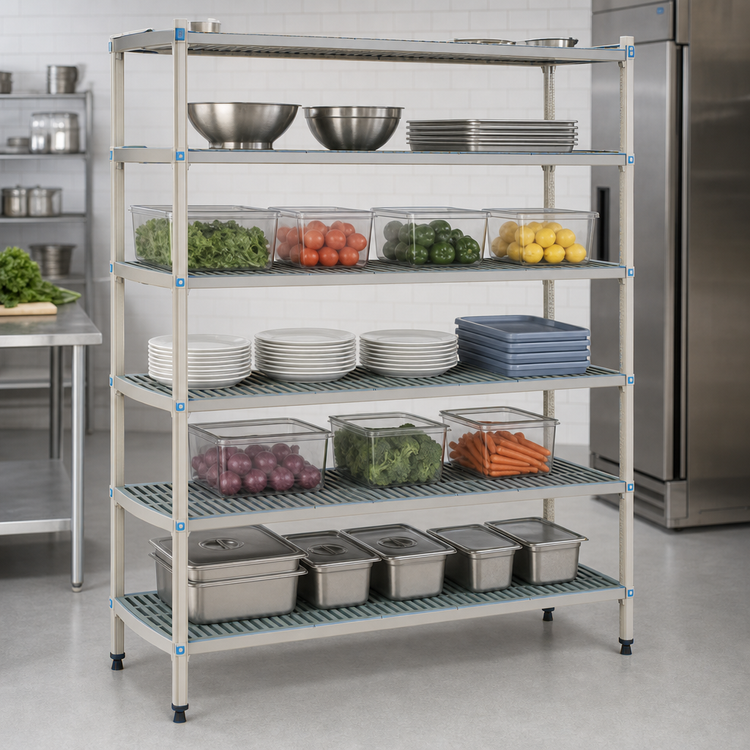 Product image #3 for MetroMax i 5-Tier Starter Polymer Shelving Unit, Open Grid, 60 W x 18 D x 74 H, Blue
