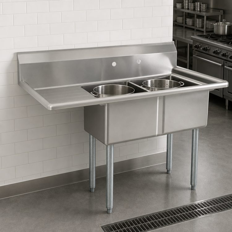 Product image #3 for 2-Compartment 18-Gauge 304 Stainless Steel Pot Sink with Left Drainboard and Galvanized Legs