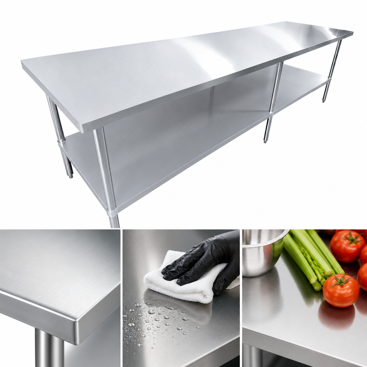 Product image #3 for Sapphire 120-Inch x 18-Inch Stainless Steel Flat Top Work Table with Galvanized Undershelf