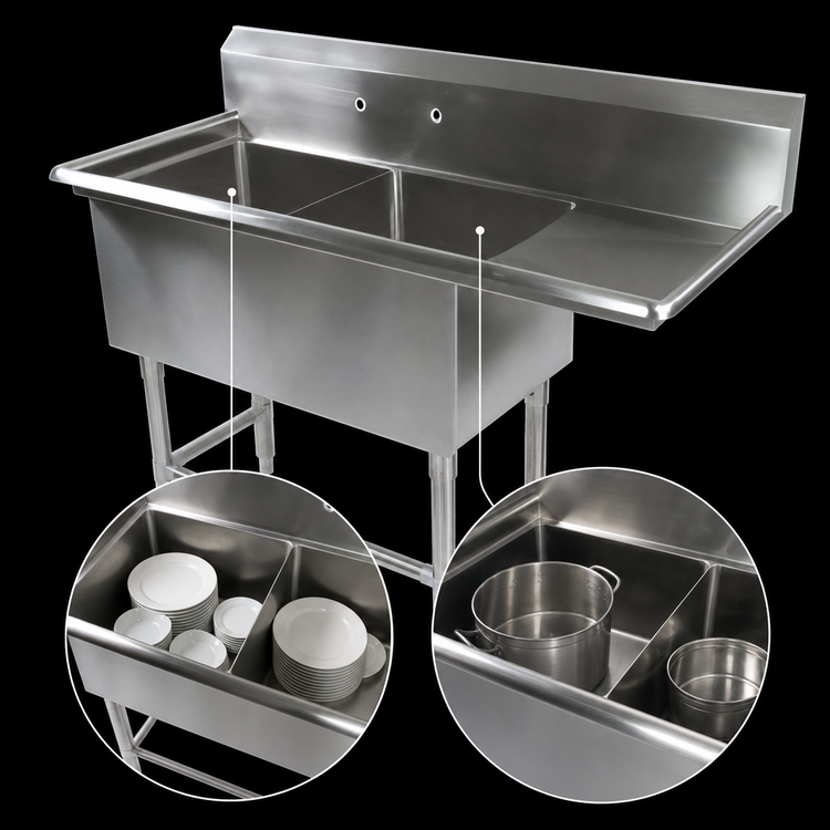 Product image #3 for John Boos Pro-Bowl 2-Compartment Stainless Steel Sink with Right Drainboard and 10-Inch Backsplash