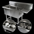 Thumbnail image #3 for John Boos Pro-Bowl 42PB204-1D18R 2-Compartment Stainless Steel Sink with Right-Hand Drainboard, 10-Inch Backsplash, 14-Gauge Top
