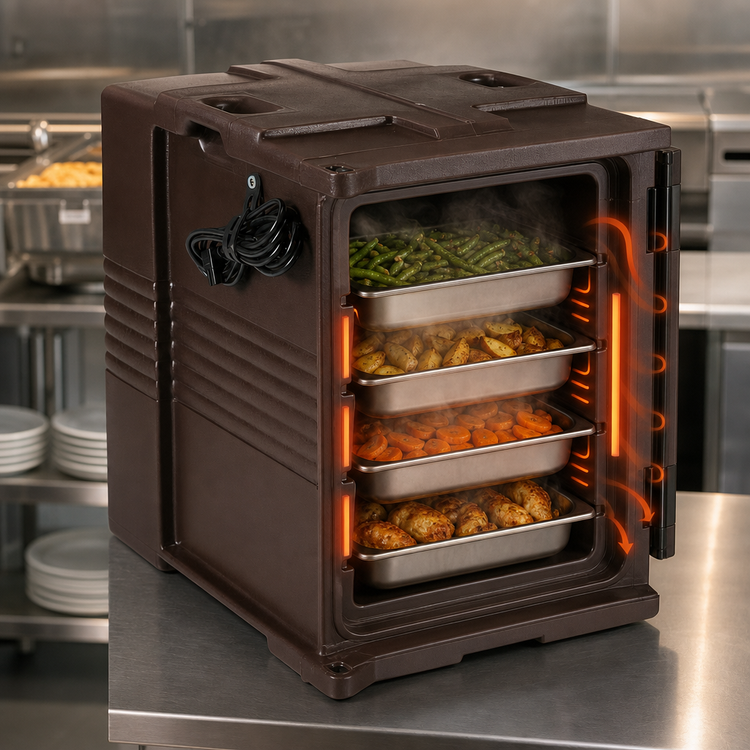 Product image #4 for Cambro Ultra Pan Carrier H-Series Heated Front-Loading Insulated Food Pan Carrier, 1-Compartment, 110V, Dark Brown