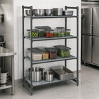 Thumbnail image #3 for Cambro Camshelving® Basics Plus CBU214872VS4580 4-Tier Stationary Polymer Shelving Starter Unit, 21 x 48 x 72 in, 3 Vented + 1 Solid, Brushed Graphite