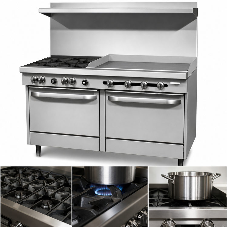 Product image #3 for Southbend S-Series 60-Inch Commercial Gas Restaurant Range with 6 Open Burners, 24-Inch Thermostatic Griddle, and 2 Cabinet Bases