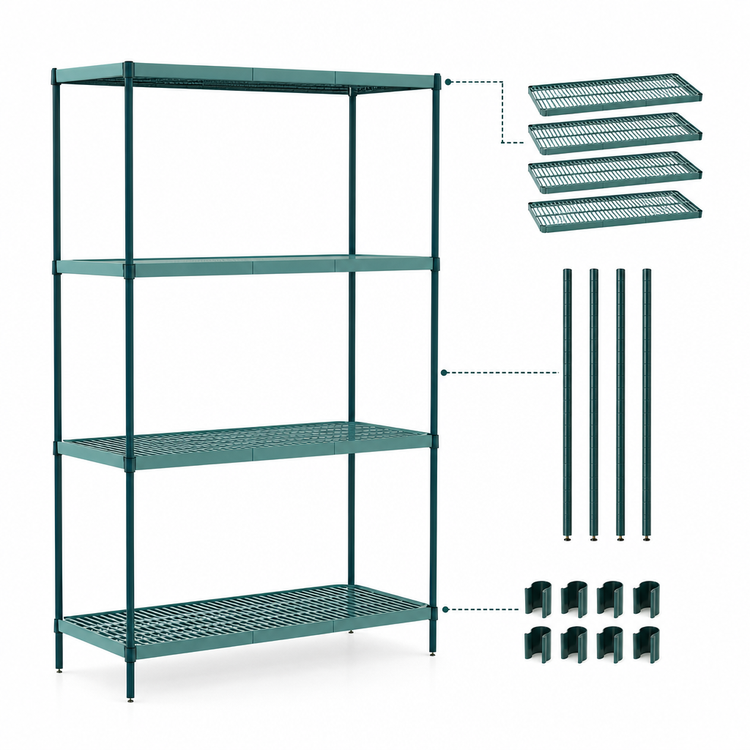 Product image #3 for Metro Super Erecta Pro 24" x 24" x 63" Stationary Green Louvered Starter Shelving Unit, 4-Shelf