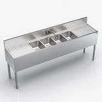 Thumbnail image #3 for Krowne Royal Series KR19-74C 84-Inch Four-Compartment Stainless Steel Underbar Sink with Dual Drainboards and Faucet