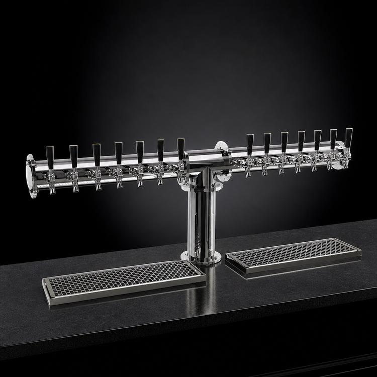 Product image #3 for Glastender Countertop Pipe Tee Draft Dispensing Tower, 14 Faucets, Glycol-Cooled, Mirror Finish
