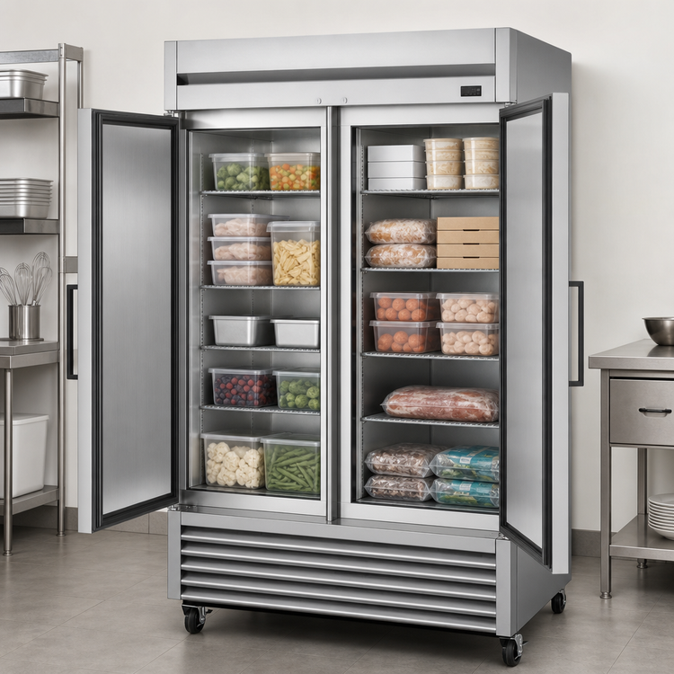 Product image #3 for True Two-Section Reach-In Freezer with Bottom-Mounted Self-Contained Refrigeration and Stainless Steel Doors