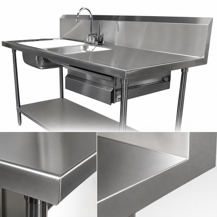 Product image #3 for Advance Tabco Poly-Vance 96-Inch x 30-Inch Stainless Steel Sink Prep Table with Dual Bowls, Faucet, Cutting Board, Drawer and Undershelf