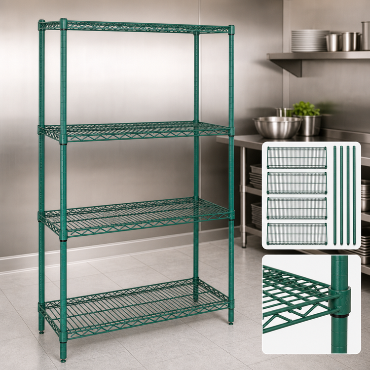 Product image #3 for Quantum 4-Shelf Wire Shelving Starter Kit, 60-Inch Wide, 86-Inch High, Green Epoxy Antimicrobial Finish