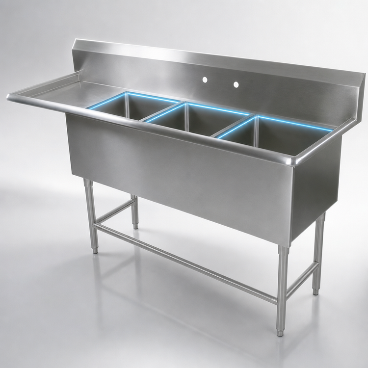 Product image #3 for John Boos Pro-Bowl 3-Compartment Sink with Left Drainboard, 14-Gauge Stainless Steel