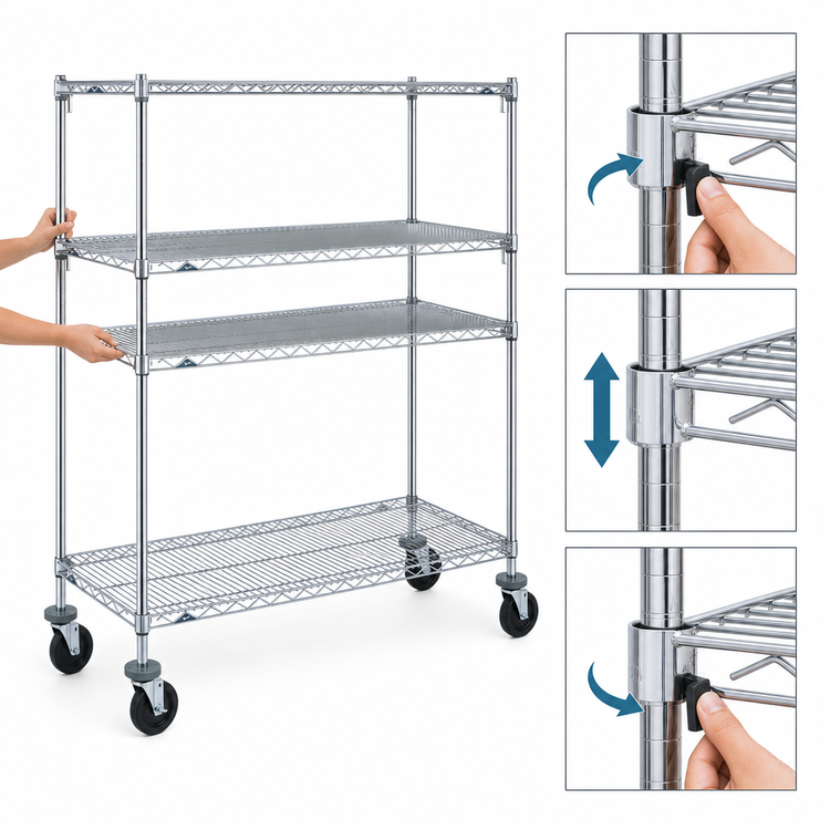 Product image #3 for Metro Super Erecta Super Adjustable Wire Stem Caster Cart, 36 x 24 x 69 Inches, 4 Shelves, Chrome