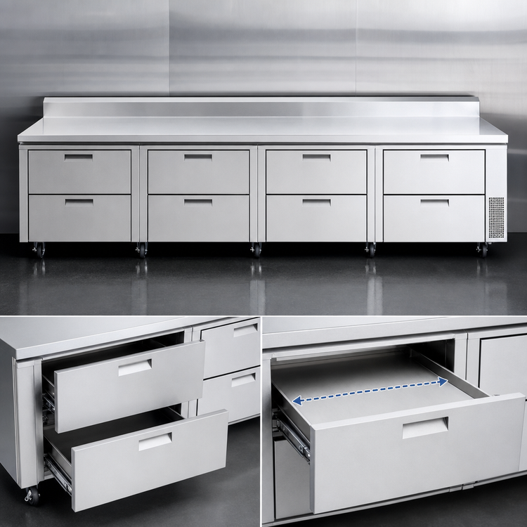 Product image #3 for Garland Polar Cuisine 120-Inch Wide Four-Section Remote Refrigerator Base with 8 Drawers