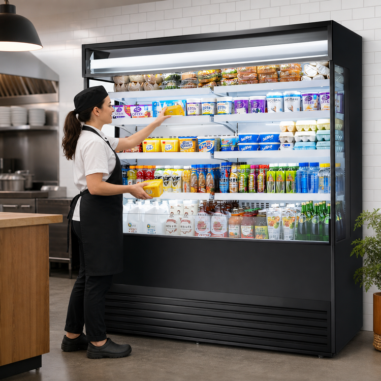 Product image #3 for True 72-Inch Glass-Sided Vertical Open-Air Refrigerated Merchandiser with 8 Adjustable Shelves