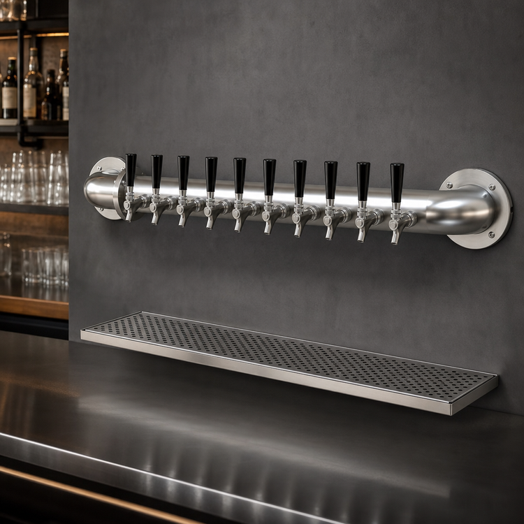 Product image #3 for Glastender Pipe Wall Draft Dispensing Tower, 10 Faucet, Wall Mounted, Glycol-Cooled, Stainless Steel