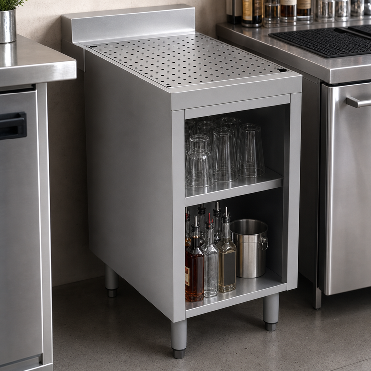 Product image #3 for Open Front Stainless Steel Underbar Drainboard Cabinet, 12 x 30 x 36 Inches, 7-Inch Backsplash