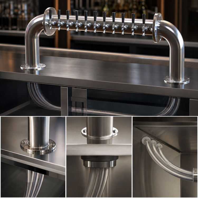 Product image #3 for Perlick 4064-8L Pass-Thru Brew Pipe Glycol-Cooled Draft Beer Tower with 8 Faucets