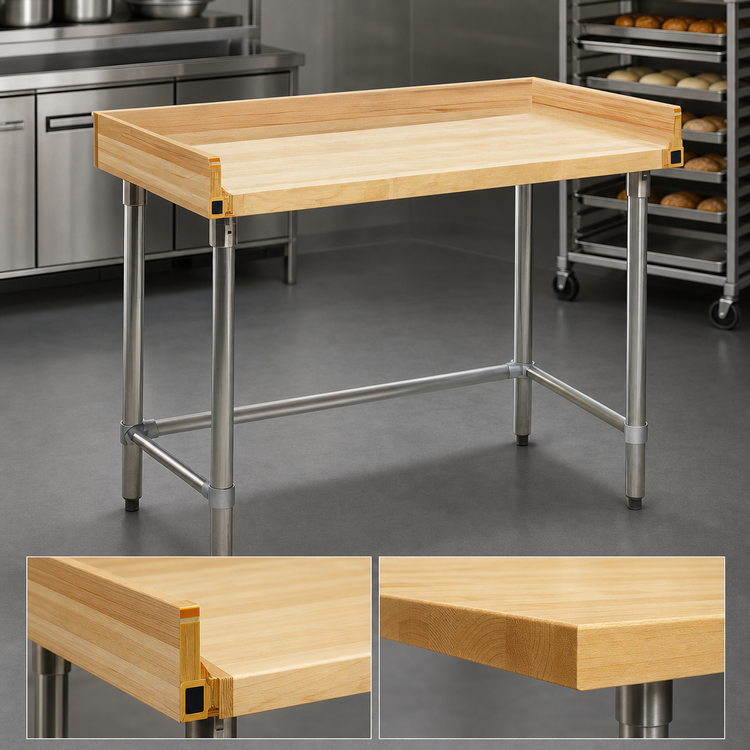 Product image #3 for Eagle Group 96" x 30" Baker's Top Work Table with 1-3/4" Hardwood Top and Stainless Steel Base