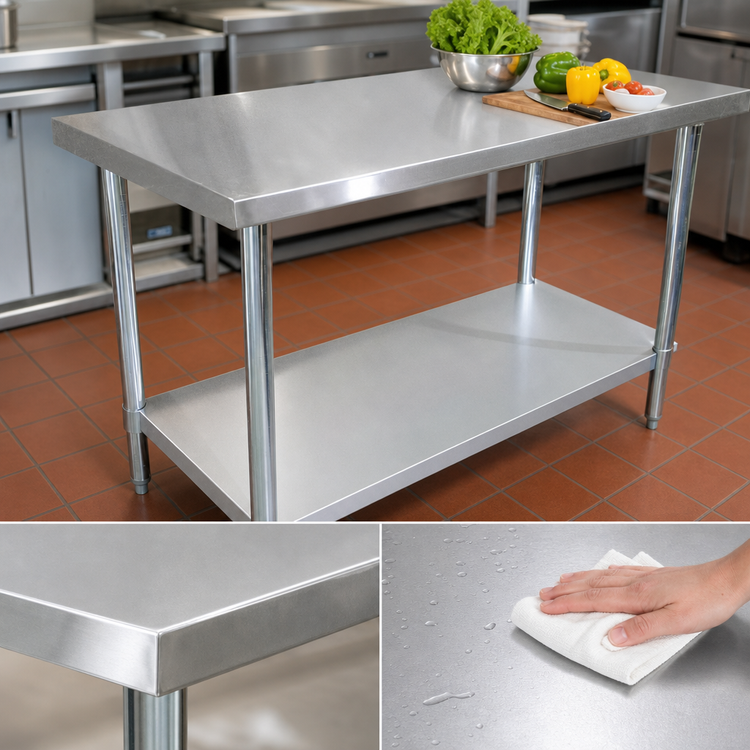 Product image #3 for Standard Series 30 x 18 Inch 430 Stainless Steel Flat Top Work Table with Galvanized Undershelf