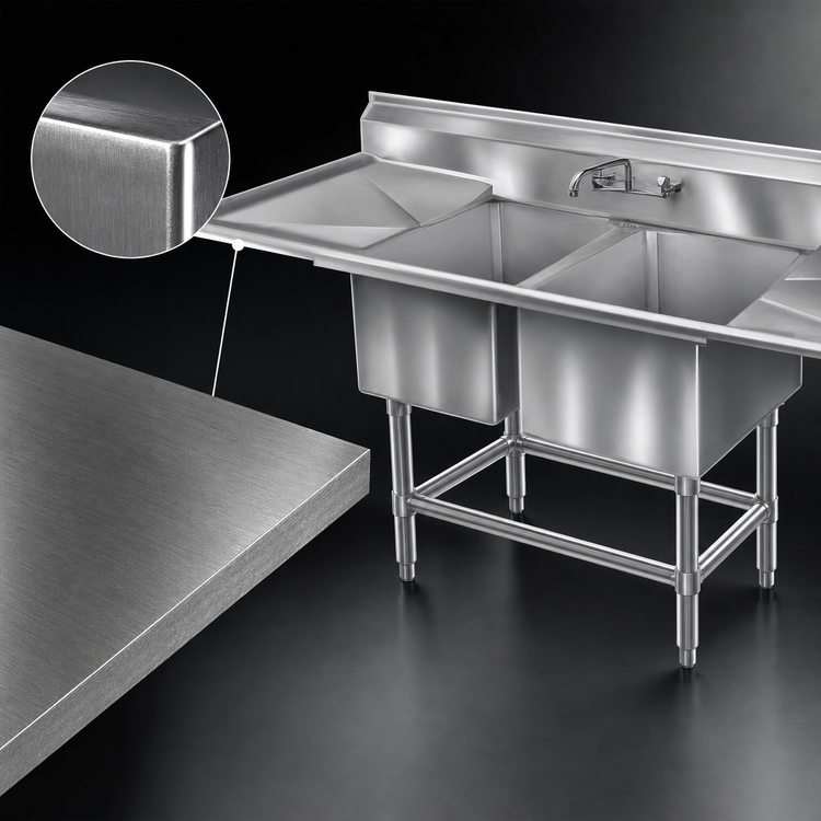 Product image #3 for Eagle Spec-Master FN Series Two-Compartment Coved Corner Sink with Right Drainboard, 14-Gauge Stainless Steel