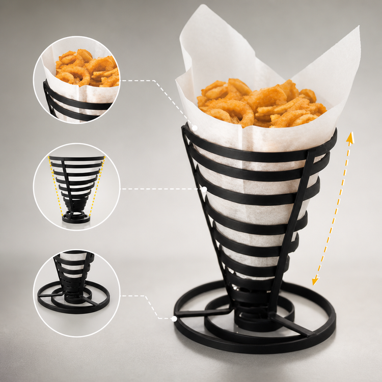 Product image #3 for American Metalcraft Conical Wrought Iron French Fry Basket with Flat Coil, 7 Inch Diameter x 6 Inch Height