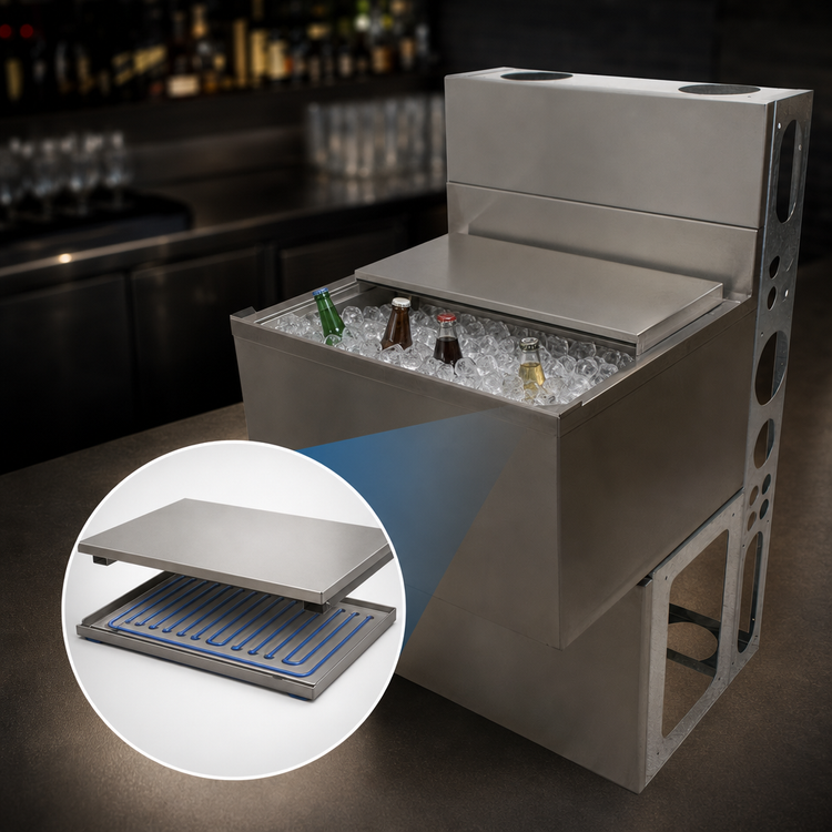 Product image #4 for BK Resources 43-Inch Underbar Ice Bin with 8-Circuit Aluminum Cold Plate, 167 lb Capacity and 4-Inch Backsplash