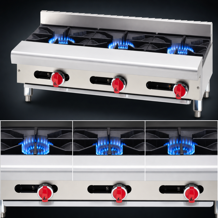 Product image #3 for American Range 36-Inch Gas Countertop Hot Plate with 3 x 32,000 BTU Open Burners