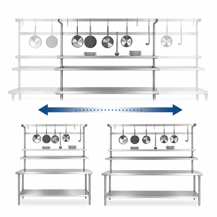 Product image #3 for Advance Tabco 96-Inch Adjustable Table-Mounted Stainless Steel Pot Rack with 9 Plated Hooks