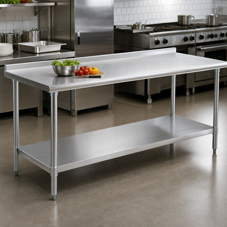 Product image #3 for Eagle Group Deluxe Series 120" x 36" Stainless Steel Work Table with 16-Gauge Top, 1-1/2" Rear Upturn, and Adjustable Undershelf