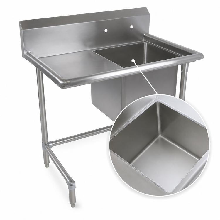Product image #3 for John Boos Pro-Bowl Freestanding 1-Compartment Stainless Steel Sink with Left Drainboard and Backsplash, 40-3/16 Inch x 29-1/2 Inch
