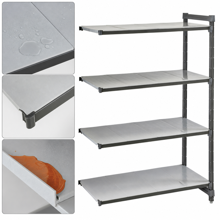 Product image #3 for Cambro Camshelving Basics Plus 4-Tier Solid Polymer Add-On Shelving Unit, 21 x 48 x 64 Inches, Brushed Graphite