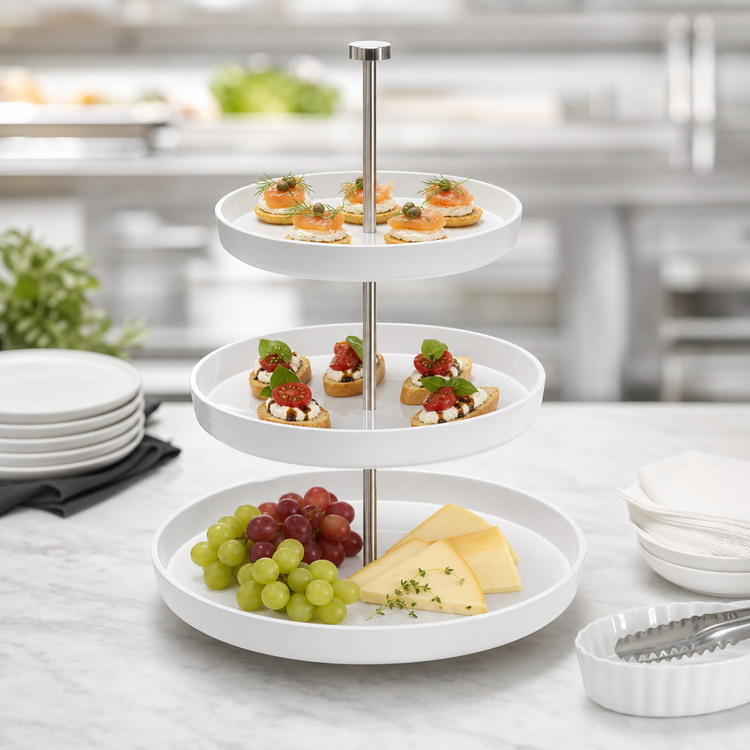 Product image #4 for American Metalcraft Lift Collection Round White Melamine Tiered Buffet Stand, 17-1/2-Inch High