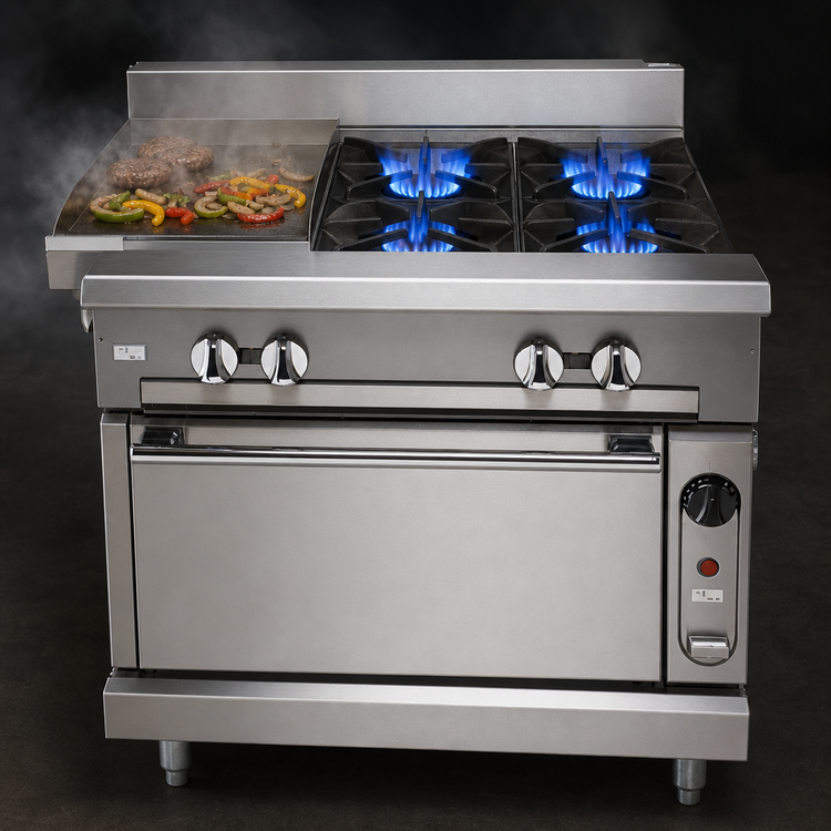 Product image #3 for Vulcan V Series 36-Inch Heavy Duty Gas Range with 2 Open Burners and 18-Inch Manual Griddle, Cabinet Base