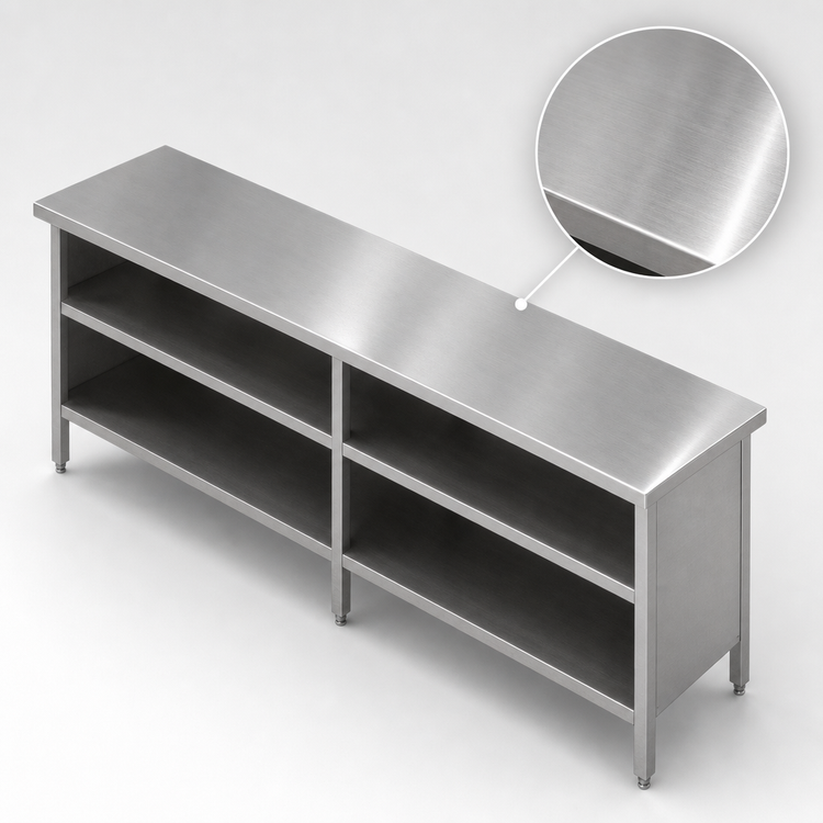 Product image #3 for John Boos EBOS6-24132 Enclosed Base Work Table with Open Front, 132 Inch x 24 Inch, 16 Gauge Stainless Steel Top