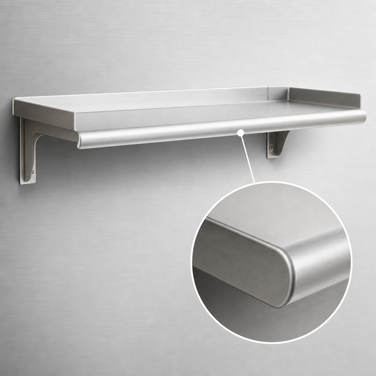 Product image #3 for Eagle Group Snap-n-Slide 60-Inch x 12-Inch Wall-Mounted Stainless Steel Shelf, Rolled Front Edge