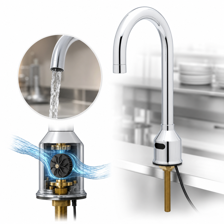 Product image #3 for T&S Brass Equip Touchless Electronic Deck-Mount Gooseneck Faucet, Hydro-Generator, 0.5 GPM