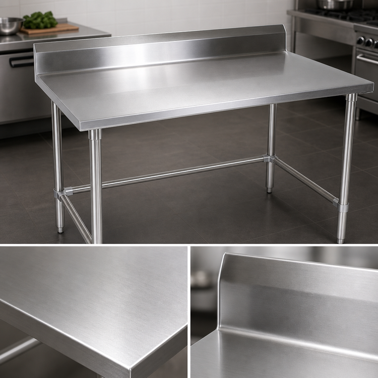 Product image #3 for Stallion 48-Inch x 30-Inch 16-Gauge 300 Series Stainless Steel Work Table with 5-Inch Backsplash