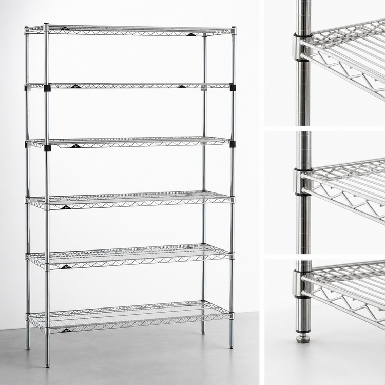 Product image #3 for Metro Super Erecta 6-Tier Stationary Wire Shelving Starter Unit, 48"W x 18"D x 74"H, Chrome Plated